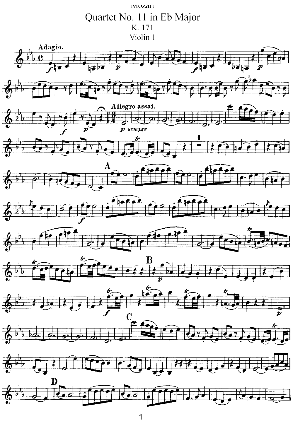 Mozart Quartet No 11 in Eb Major K 171 Violin 1(ʮ�ּ�����)1