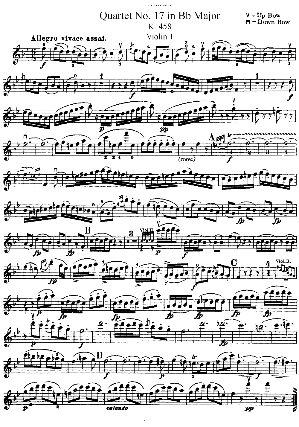 Mozart Quartet No 17 in Bb Major K 458 Violin 1(ʮ�ּ�����)1