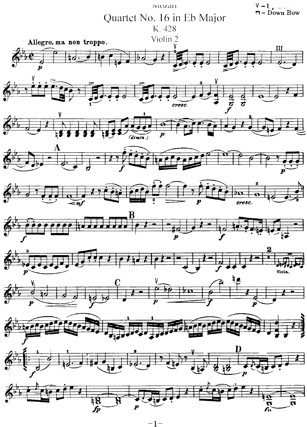 Mozart Quartet No 16 in Eb Major K 428 Violin 2(ʮ�ּ�����)1