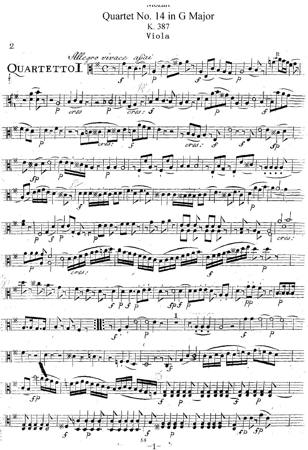Mozart Quartet No 14 in G Major K 387 Viola(ʮ�ּ�����)1