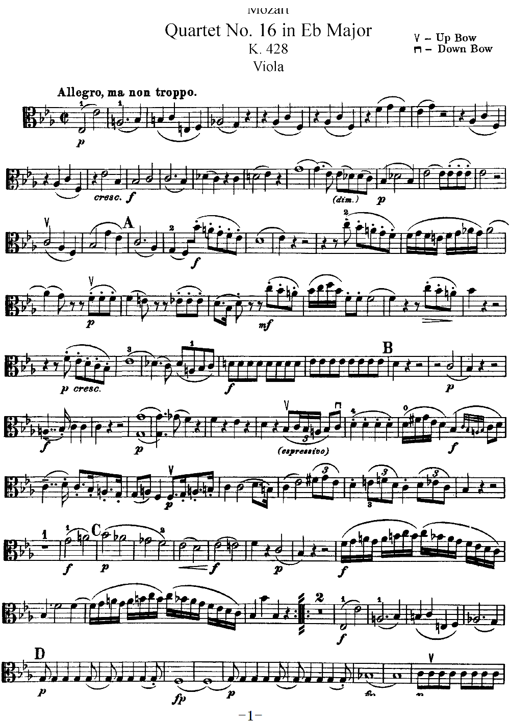 Mozart Quartet No 16 in Eb Major K 428 Viola(ʮ�ּ�����)1