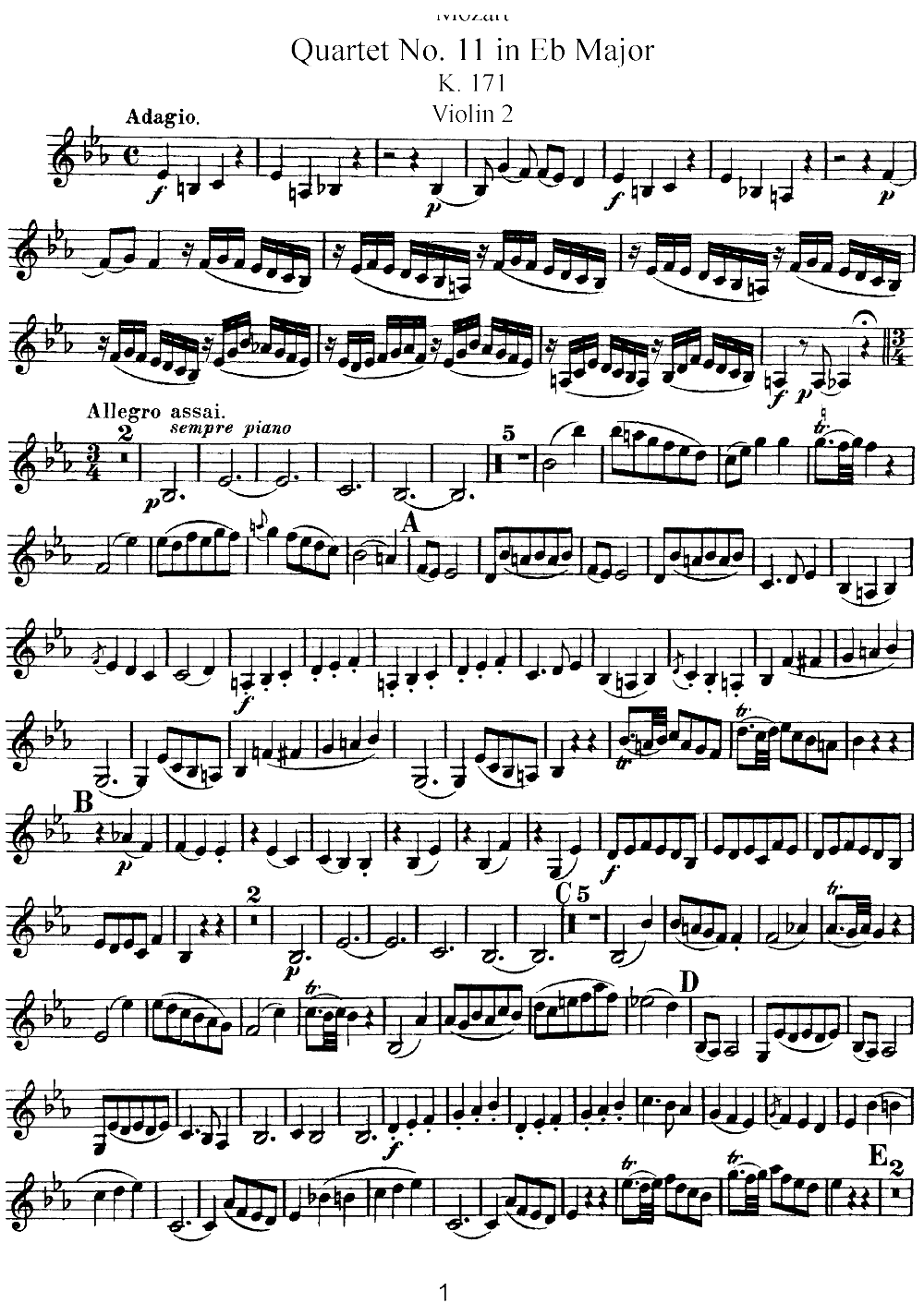 Mozart Quartet No 11 in Eb Major K 171 Violin 2(ʮ�ּ�����)1
