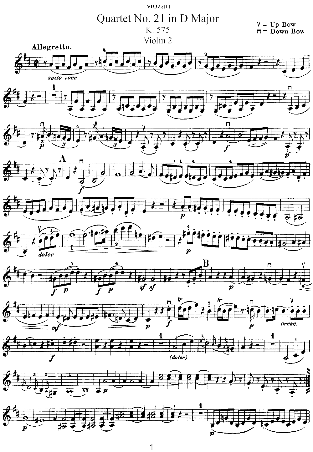 Mozart Quartet No 21 in D Major K 575 Violin 2(ʮ�ּ�����)1