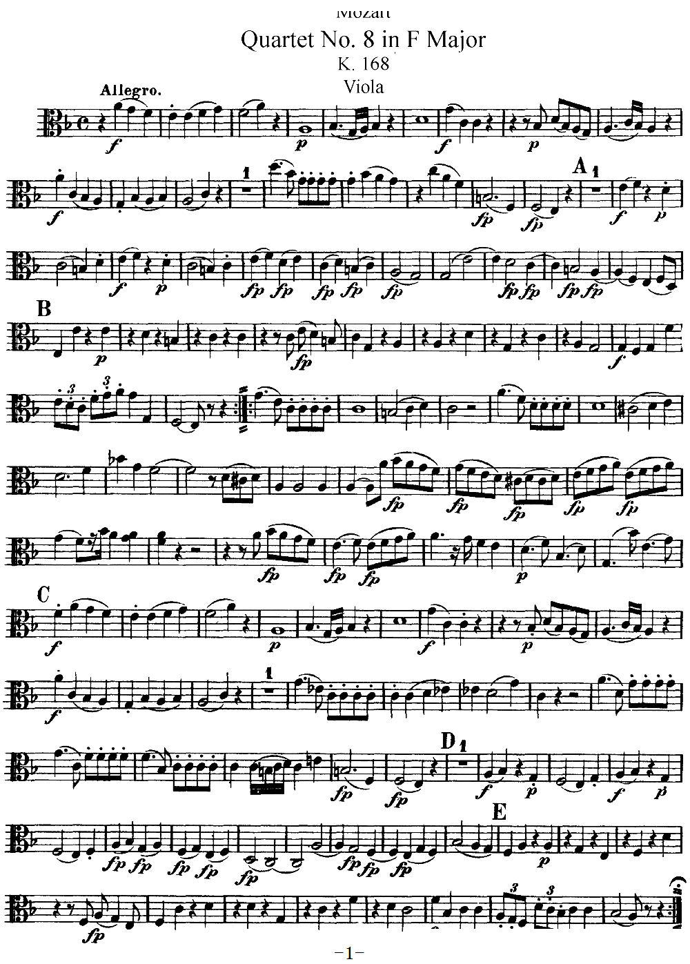 Mozart Quartet No 8 in F Major K 168 Viola(ʮ�ּ�����)1