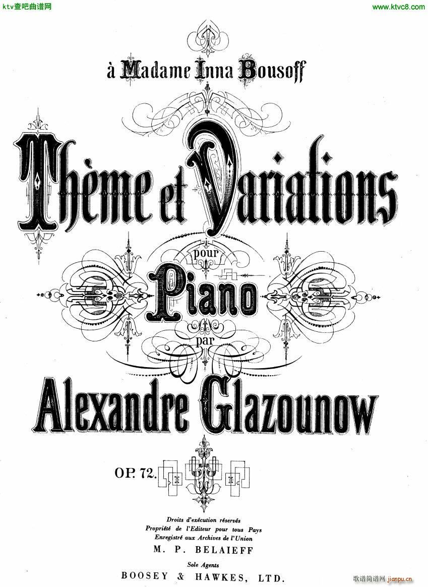 Glazunov Theme et Variations Op 72(����V)1